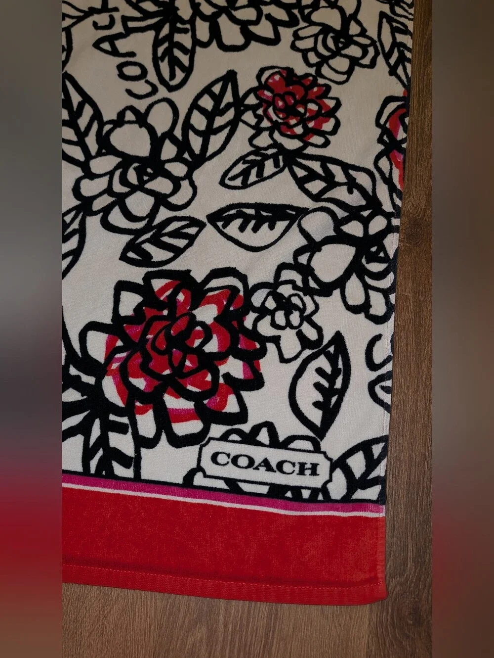 Coach Poppy Floral Graffiti Beach Towel Black Red White 38